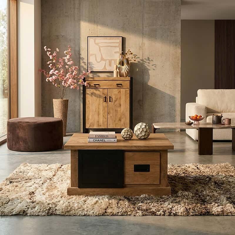 Vierkante Salontafel Noa Naturel Mangohout 80 cm