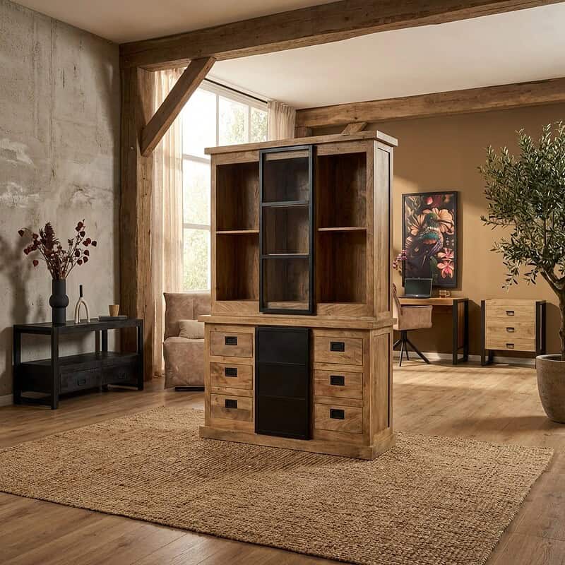 Vitrinekast Noa Naturel Mangohout 160 cm