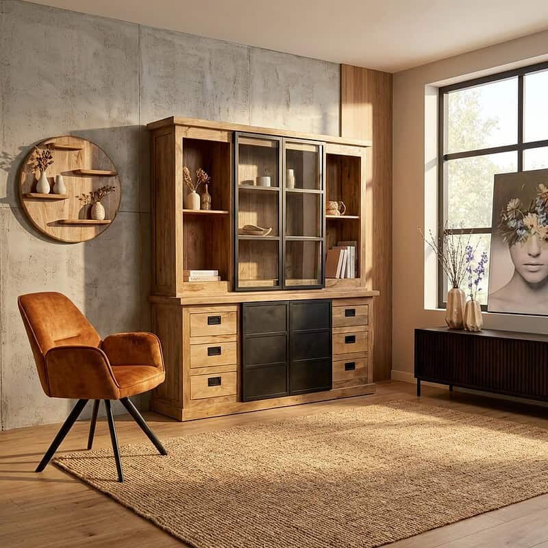 Vitrinekast Noa Naturel Mangohout 200 cm