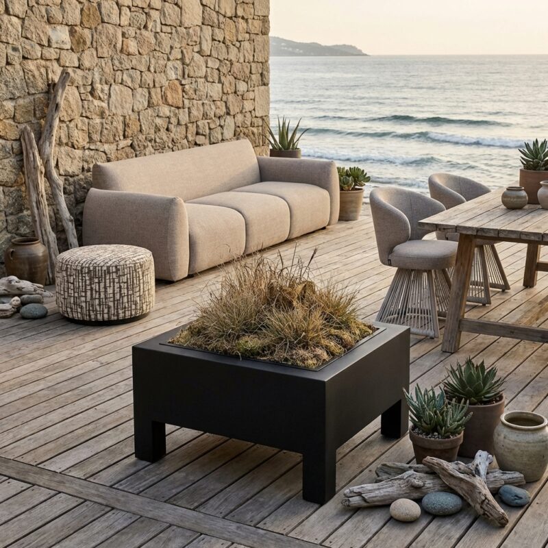 Vuurkorf Nerium black, stijlvolle outdoor vuurschaal in donkere afwerking