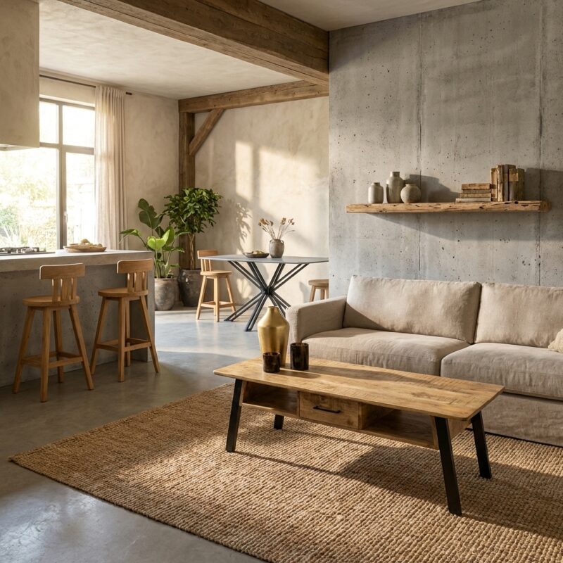 Wandplank Bridge 80x5 gemaakt van gerecycled teak hout voor interieurdecoratie