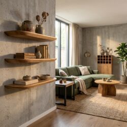 Gusta wandplank mango, moderne set van drie wandplanken, mangohout, lichte finish