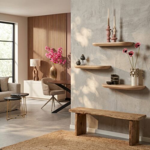 Gusta wandplank set van drie in sand finish met moderne stijl