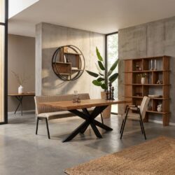 Wandrek Dakota, massief mangohout, metalen frame, lichte finish, woondecoratie