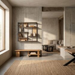 Wandrek Dakota, massief mangohout, metalen frame, lichte finish, woondecoratie