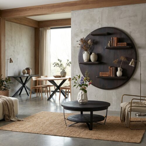 Wandregal Lena, 75 cm, braun, rund, coole Wohnaccessoire