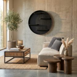 Wandrek Lena, zwart, 75 cm, moderne wandrek met meerdere legplanken