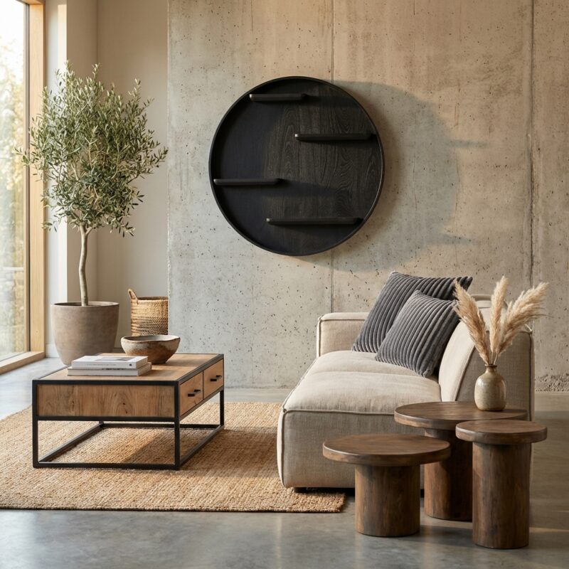 Wandrek Lena, zwart, 75 cm, moderne wandrek met meerdere legplanken