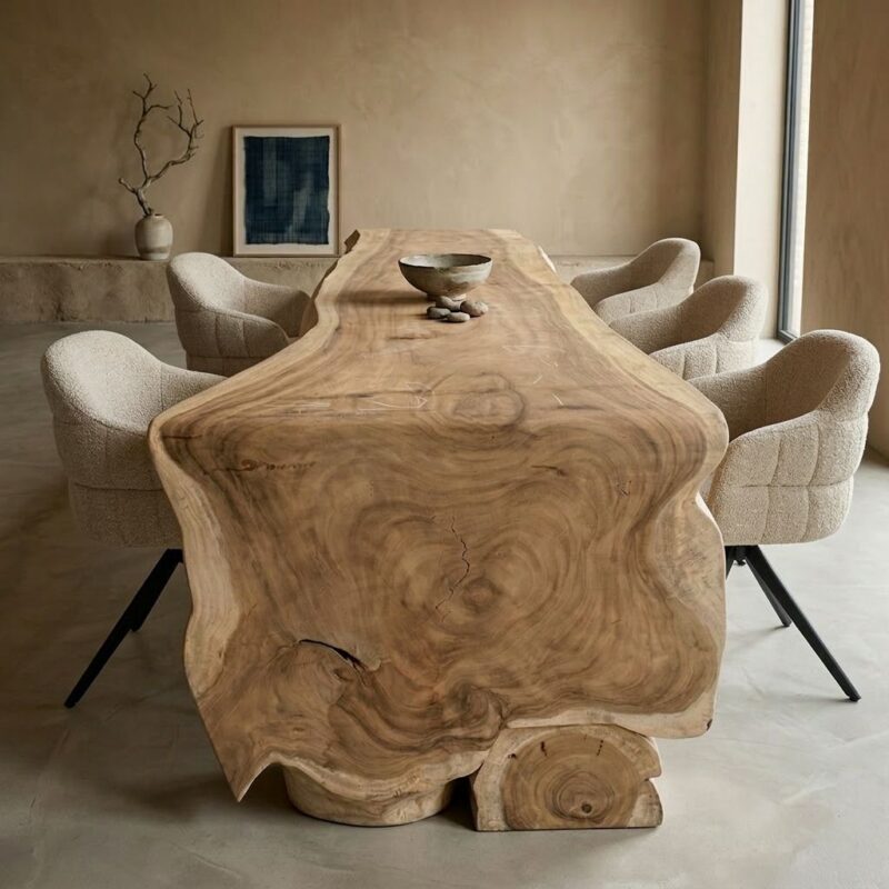 Unieke waterval boomstamtafel suarhout 290cm