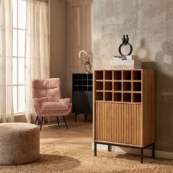 Wijnkast Madison Natural, mangohout, moderne stijl, 15 vakken voor wijnflessen