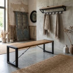 Zitbank Britt 160, houten blad en metalen frame, robuuste elegantie