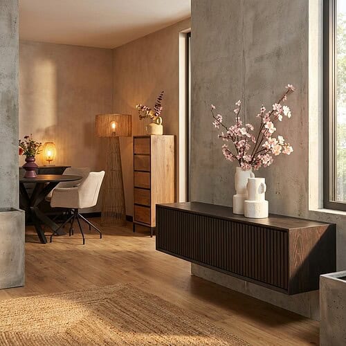 Zwevend tv-meubel Madison Black, 200 cm, mangohout, stijlvol