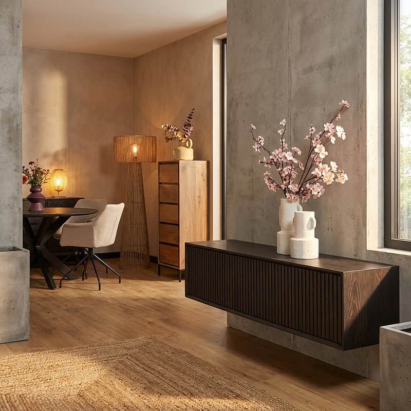 Zwevend tv-meubel Madison Black, 200 cm, mangohout, stijlvol