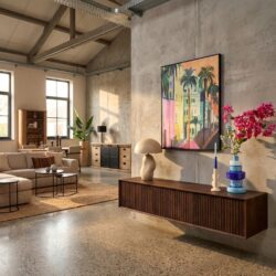 Zwevend tv-meubel Madison Brown, mangohout, stijlvol, woonserie