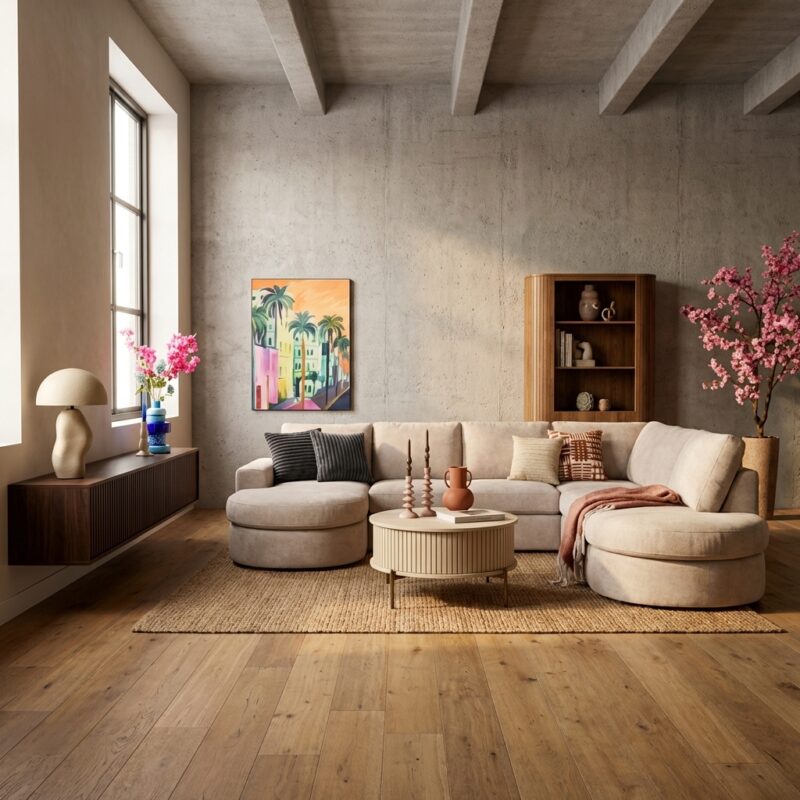 Zwevend tv-meubel Madison Brown, mangohout, verticaal lattenpatroon, stijlvol