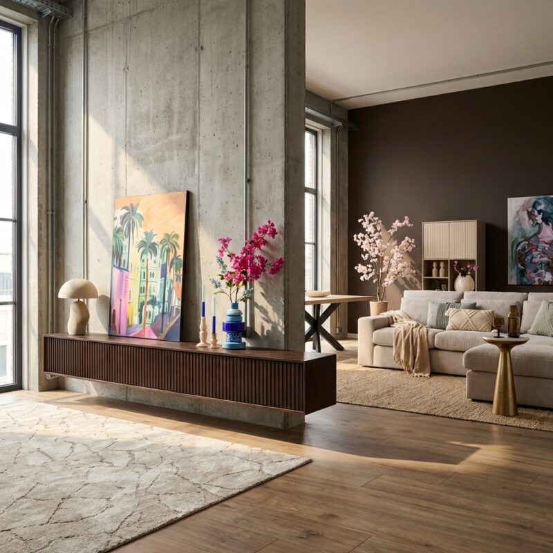 Zwevend tv-meubel Madison Brown, mangohout, stijlvol, ruimtelijk