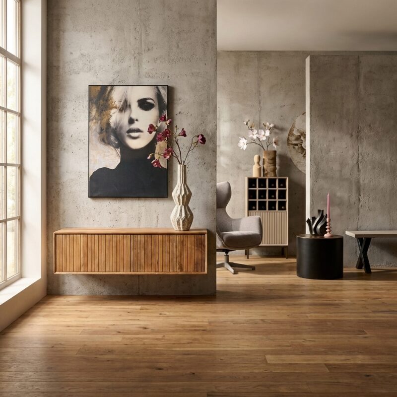 Zwevend tv-meubel Madison Naturel, 120 cm, mangohout, stijlvol