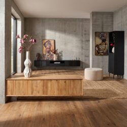 Zwevend tv-meubel Madison Natural, prachtig mangohout, verticaal lattenpatroon