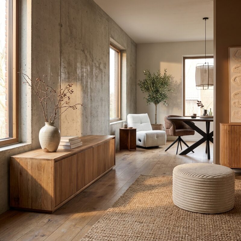 Zwevend tv-meubel Madison Naturel, 240 cm, mangohout, stijlvol