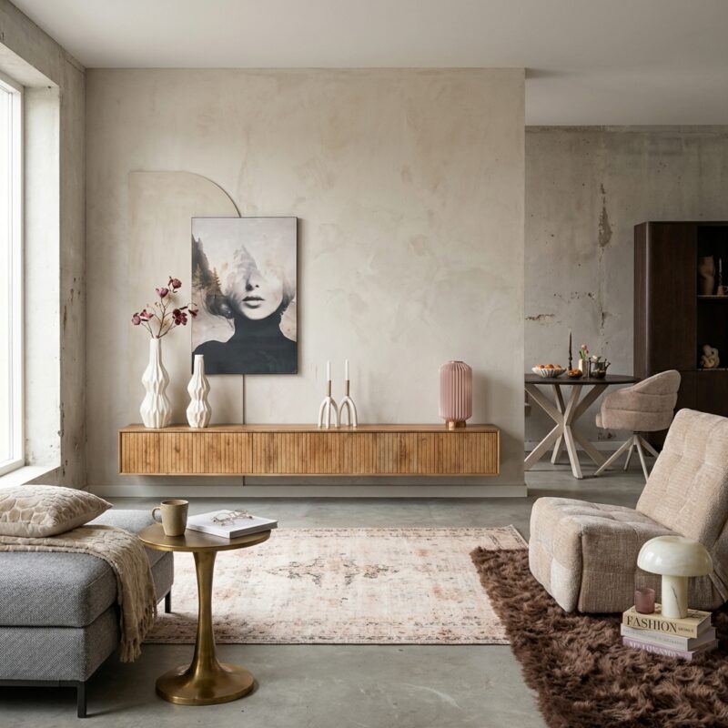 Zwevend tv-meubel Madison Natural, prachtig mangohout, stijlvol ontwerp