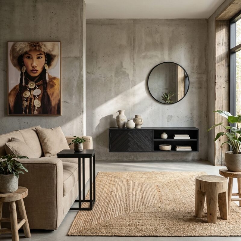 Stijlvol zwevend TV-meubel New York in zwarte lak en mangohout