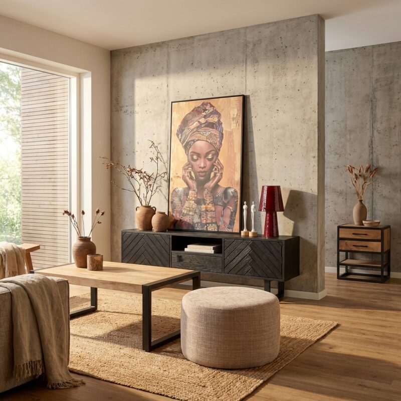 Zwevend tv meubel New York, stijlvol en modern, mangohout en zwarte lak