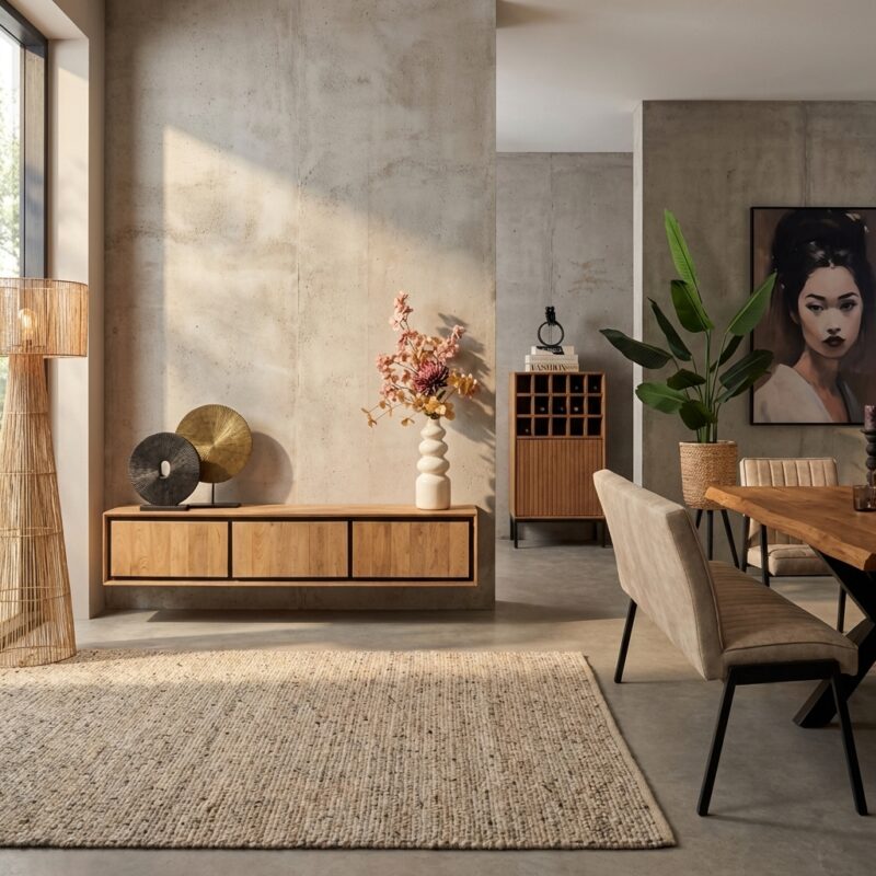 Zwevend tv meubel RichWood in gelakt mangohout, 160 cm breed