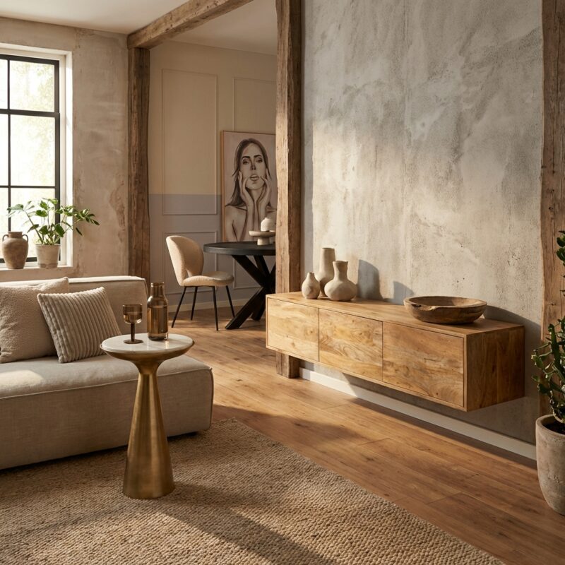 Zwevend tv meubel Vision Licht mango massief mangohout