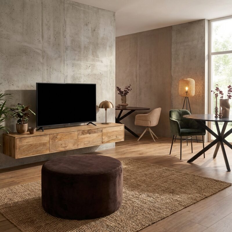 Zwevend tv meubel Vision Licht mango, massief mangohout, strakke uitstraling