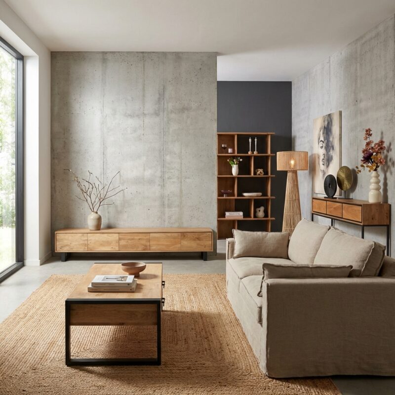 Zwevend tv meubel Vision Licht mango, massief mangohout, strakke uitstraling