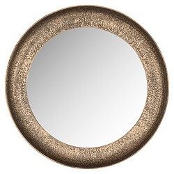 Ronde houten spiegel met een rustieke afwerking, perfect voor een stijlvolle woonkamer of slaapkamer. Een elegante decoratie die warmte en karakter toevoegt aan elke ruimte.