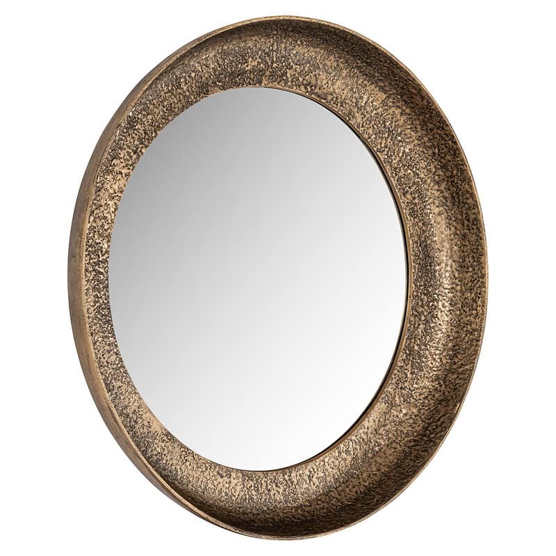 Elegante ronde wandspiegel met antieke, verweerde afwerking, perfect voor een vintage of industrieel interieur. Gemaakt van duurzaam materiaal, ideaal voor woonkamer of slaapkamer.