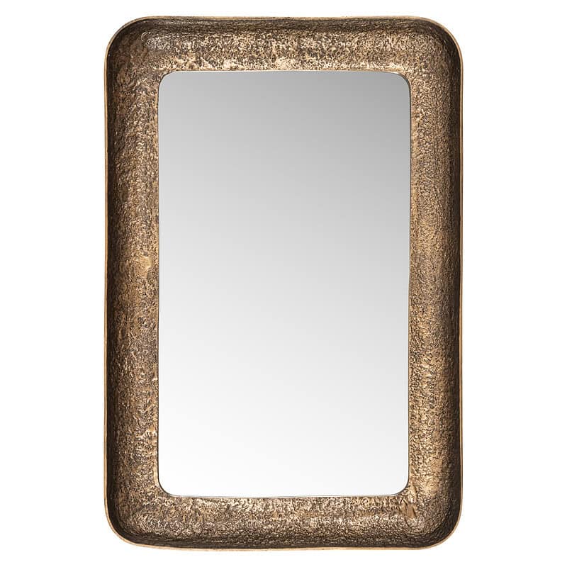 Vintage houten spiegel met metalen rand, perfect voor een industrieel interieur. Handgemaakt en duurzaam, ideaal voor woonkamer of slaapkamer decoratie.