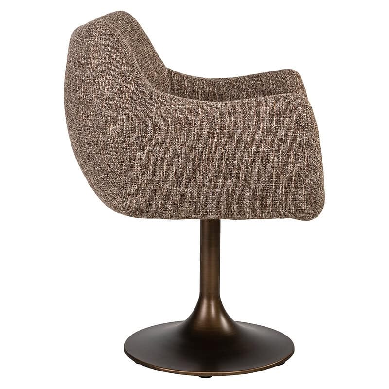 Comfortabele Aldo draaistoel met bruin tweed bekleding, ideaal voor eetkamers en zithoeken. Modern design met draaibare basis voor extra gebruiksgemak.