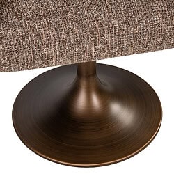 Close-up van de onderkant van de Aldo eetkamerstoel met bruine tweedestof en draaibare metalen voet, perfect voor een stijlvolle eetkamer.