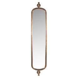 Elegante lange houten spiegel met metalen frame, perfect voor een stijlvolle inrichting. Ideaal voor slaapkamers en hallen, voegt een vintage touch toe aan elk interieur.