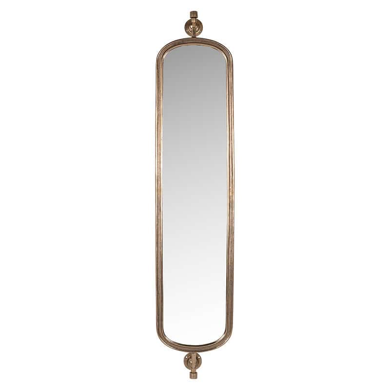 Elegante lange houten spiegel met metalen frame, perfect voor een stijlvolle inrichting. Ideaal voor slaapkamers en hallen, voegt een vintage touch toe aan elk interieur.