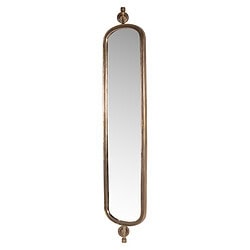 Elegante lange wandspiegel met goudkleurig houten frame, perfect voor een stijlvolle inrichting. Ideaal voor slaapkamers, hallen of badkamers.
