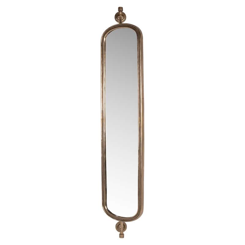 Elegante lange wandspiegel met goudkleurig houten frame, perfect voor een stijlvolle inrichting. Ideaal voor slaapkamers, hallen of badkamers.