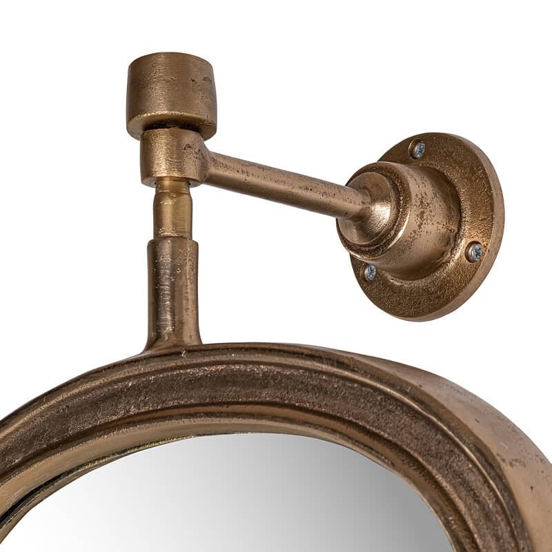 Vintage gouden wandspiegel met industrieel armatuur, perfect voor moderne en retro interieurdecoratie. Gemaakt van metaal met een antieke afwerking, ideaal voor woonkamer of hal.