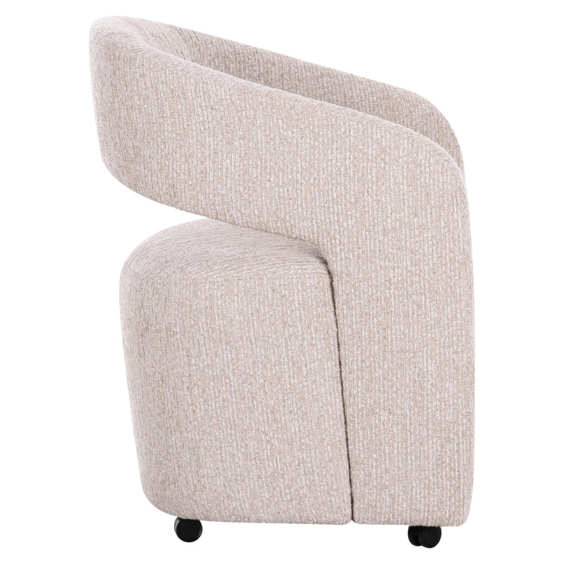 Achterzijde eetkamerstoel Vixen natural linear met strakke lijnen in beige