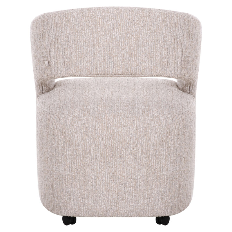 Textuurdetail beige bekleding eetkamerstoel Vixen natural linear stof