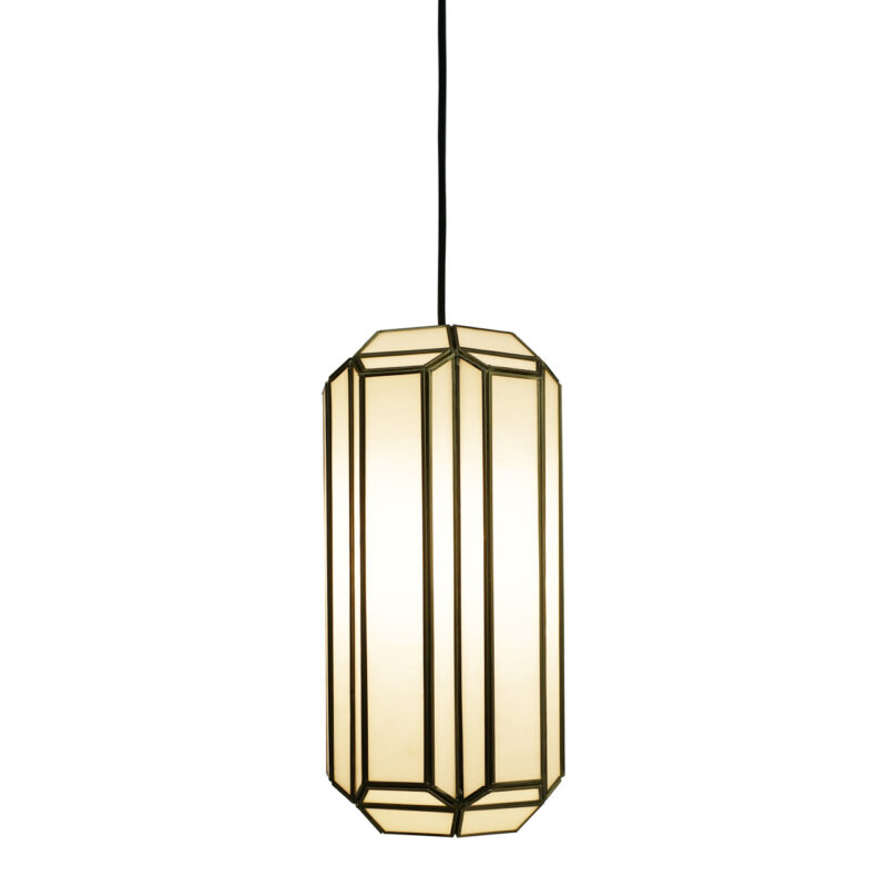 Detail van de handgemaakte hanglamp Elona in brass met antieke uitstraling