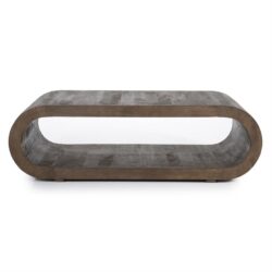 Detail van het gelakte mangohout blad van salontafel Elora in bruin