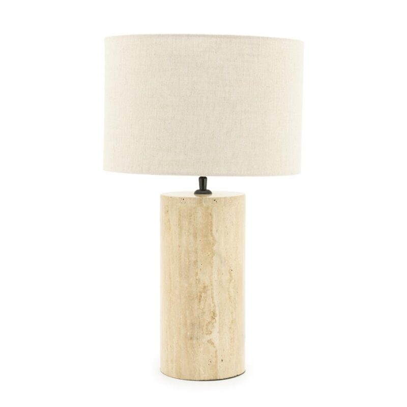 Detail van travertijn voet Amara small lamp in natuurlijke kleur