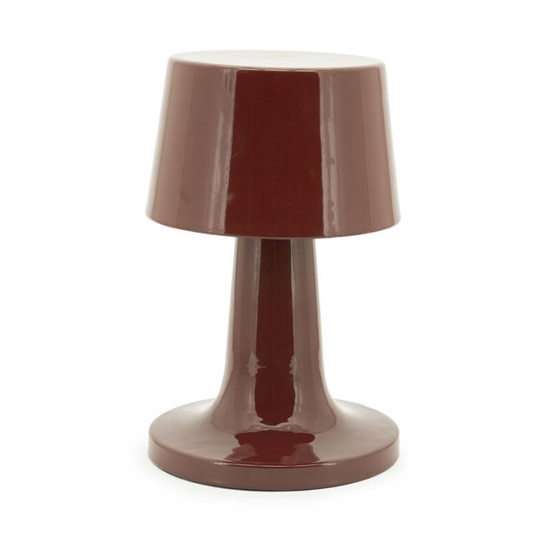 Detail van geglazuurde afwerking Alvo lamp in burgundy rode kleur