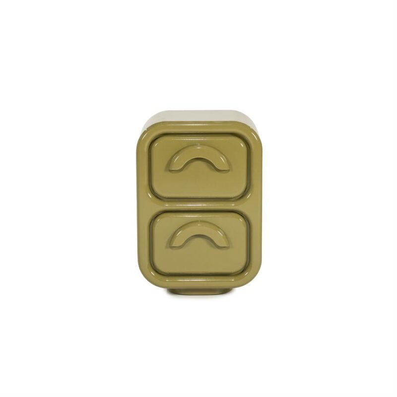 Detail van de groene high gloss afwerking van kast Gubby small