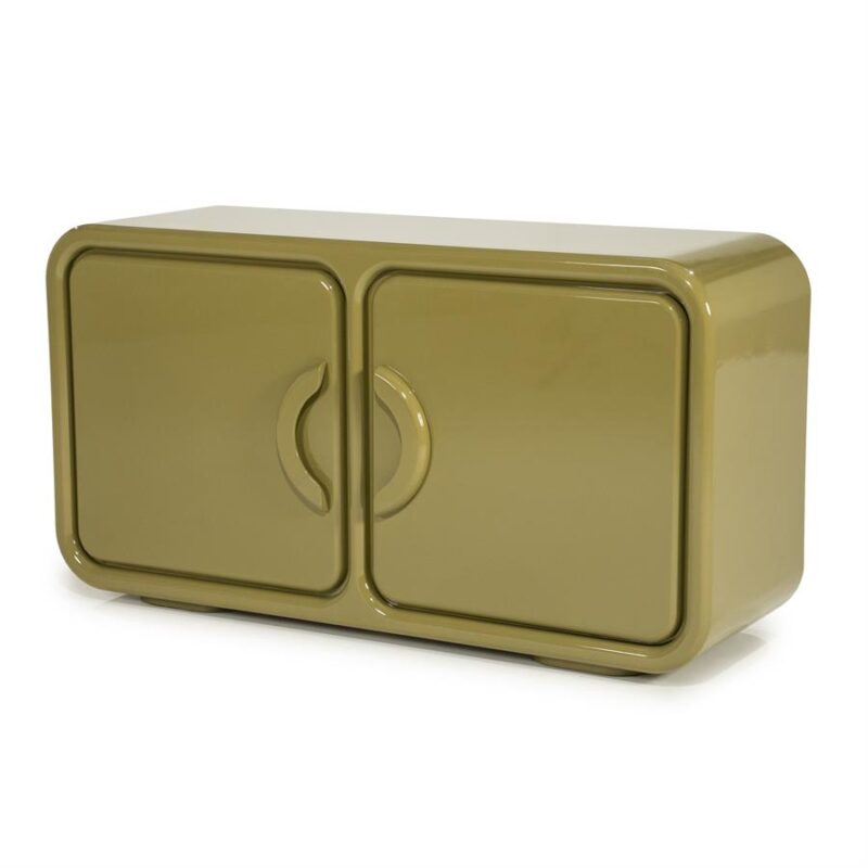Zijkant van groene hoogglans dresser Gubby met MDF afwerking