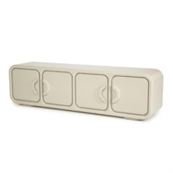 Zijaanzicht beige hoogglans TV meubel Gubby met MDF constructie
