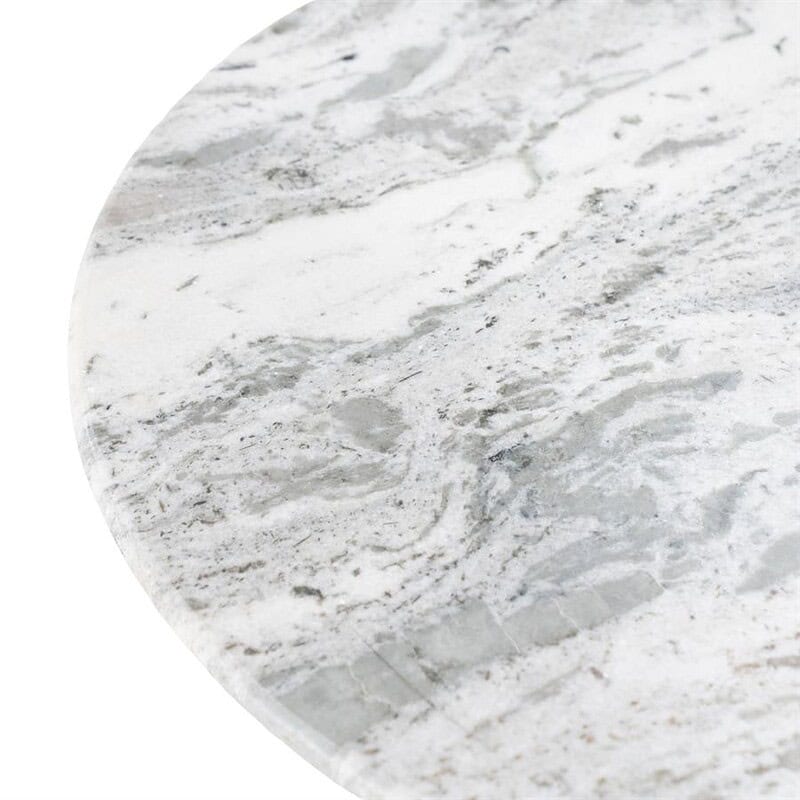 Runder Marmortisch mit grauen und weißen Adern, perfekt für moderne Wohn- und Esszimmer. Hochwertige Verarbeitung und elegantes Design für stilvolle Innenräume.